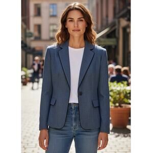 Le Suit Petite Blue With Black Piping Blazer Jacket Size 8P NWOT